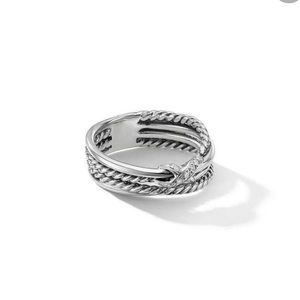 SOLD David Yurman X Crossover Band Ring in Sterling Silver with Pavé Diamonds